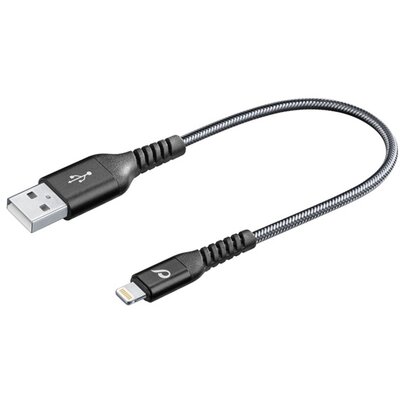 CELLULARLINE adatátvitel adatkábel és töltő (USB - lightning 8pin, kevlár borítás, törésgátló, MFI, 15cm), Fekete