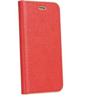 Luna Book elegáns flipes oldalra nyíló bőr hatású telefontok, alumínium éllel - Samsung Galaxy S20 FE / S20 FE 5G, Piros