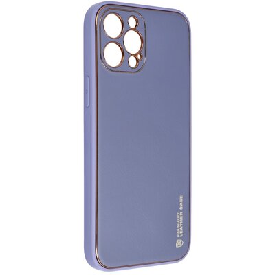 Forcell Leather elegáns szilikon hátlapvédő telefontok, bőrhatású borítás + arany szegély - iPhone 12 Pro Max, Kék