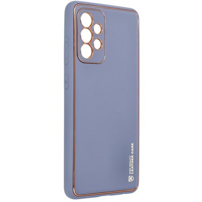 Forcell Leather elegáns szilikon hátlapvédő telefontok, bőrhatású borítás + arany szegély - Samsung Galaxy A52 5G / A52 LTE ( 4G ), Kék
