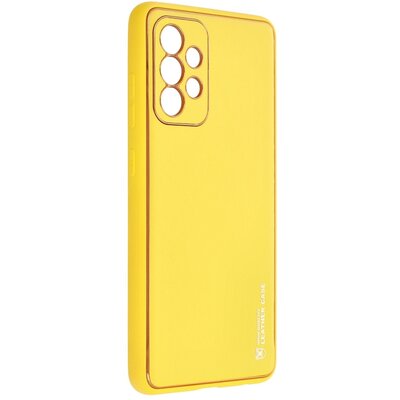 Forcell Leather elegáns szilikon hátlapvédő telefontok, bőrhatású borítás + arany szegély - Samsung Galaxy A52 5G / A52 LTE ( 4G ), Sárga
