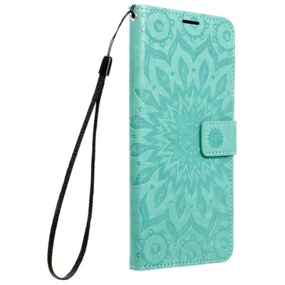 Forcell Mezzo oldalra nyíló flipes telefontok, bőrhatású, nyomott mintával - Samsung Galaxy S20 FE / S20 FE 5G, Mandala minta, Zöld