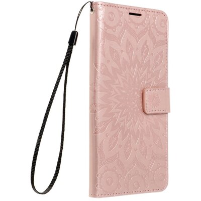 Forcell Mezzo oldalra nyíló flipes telefontok, bőrhatású, nyomott mintával - Samsung Galaxy A32 5G, Mandala minta, Rosegold