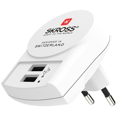 SKROSS 1.302421 hálózati töltő 2 x USB aljzat (5V / 2400mA), Fehér