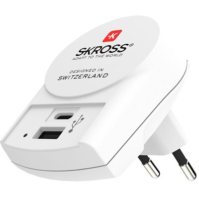 SKROSS 1.302423 hálózati töltő USB + Type-C aljzat (5V / 3000mA, gyorstöltés támogatás), Fehér