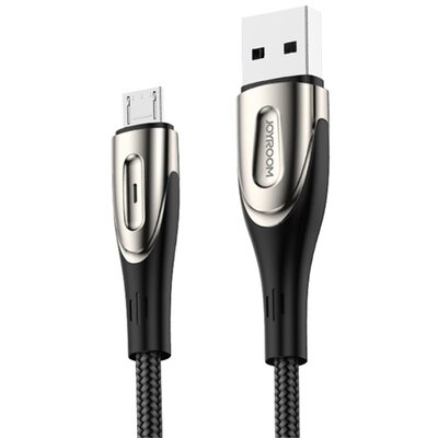 JOYROOM S-M411 adatkábel és töltő (USB - microUSB, 120cm, nylon, törésgátló, gyorstöltés támogatás, cipőfűző), Fekete