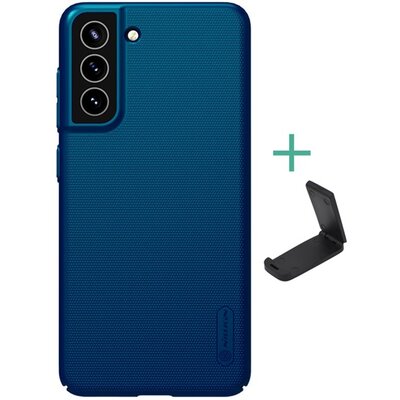NILLKIN SUPER FROSTED műanyag hátlapvédő telefontok (gumírozott, érdes felület + asztali tartó), Sötétkék [Samsung Galaxy S21 FE (SM-G990)]