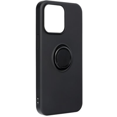 Forcell Silicone Ring szilikon hátlapvédő telefontok (telefontartó gyűrű, 360 fokban forgatható) - iPhone 13 PRO, Fekete