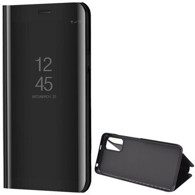 Telefontok álló (aktív flip, oldalra nyíló, asztali tartó funkció, tükrös felület, Mirror View Case), Fekete [Xiaomi Redmi Note 10 5G (Poco M3 Pro 5G)]