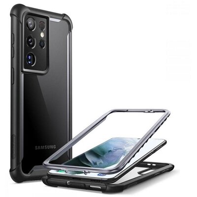 SUPCASE IBLSN szilikon hátlapvédő telefontok (közepesen ütésálló, légpárnás sarok, műanyag előlap, akril hátlap), Fekete [Samsung Galaxy S21 Ultra (SM-G998) 5G]