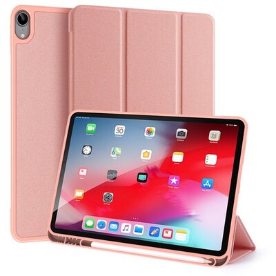 DUX DUCIS DOMO tablet védőtok álló, bőr hatású (aktív flip, oldalra nyíló, Trifold, Apple Pencil tartó, textil minta), Rózsaszín [Apple IPAD Air 2020 (Air 4)]
