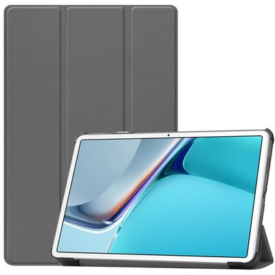 Tablet védőtok álló, bőr hatású (aktív flip, oldalra nyíló, Trifold asztali tartó funkció), Szürke [Huawei MatePad 11 WIFI (DBY-W09)]