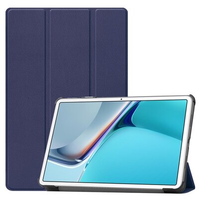 Tablet védőtok álló, bőr hatású (aktív flip, oldalra nyíló, Trifold asztali tartó funkció), Sötétkék [Huawei MatePad 11 WIFI (DBY-W09)]