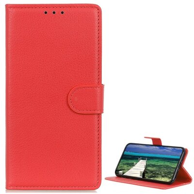 Telefontok álló, bőr hatású (flip, oldalra nyíló, asztali tartó funkció, prémium), Piros [Nokia XR20]