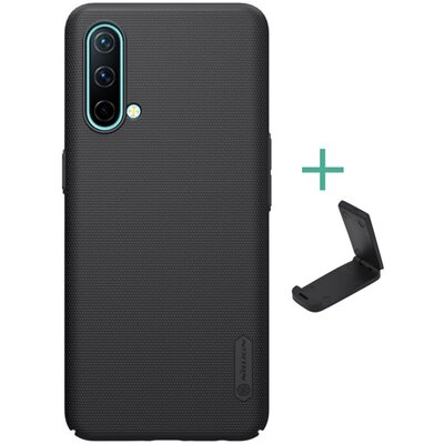 NILLKIN SUPER FROSTED műanyag hátlapvédő telefontok (gumírozott, érdes felület + asztali tartó), Fekete [OnePlus Nord CE 5G]
