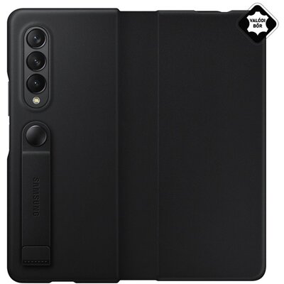 SAMSUNG EF-FF926LBEG gyári műanyag hátlapvédő telefontok (valódi bőr hátlap), Fekete [Samsung Galaxy Z Fold3 5G (SM-F926)]