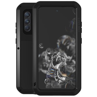 LOVE MEI Powerful defender hátlapvédő telefontok gumi (ütésálló, fém keret + Gorilla Glass üveg), Fekete [Samsung Galaxy S21 FE (SM-G990)]