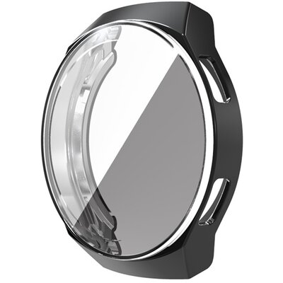 Műanyag keret (BUMPER, ütésálló + kijelzővédő üveg), Fekete [Huawei Watch GT 2e 42mm]