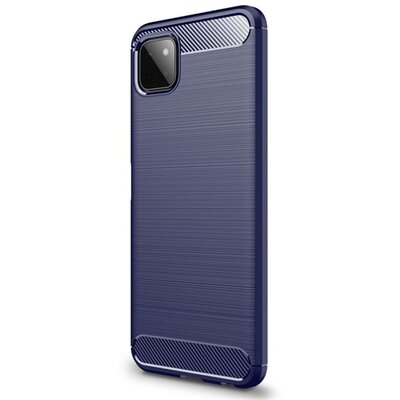 Szilikon hátlapvédő telefontok (közepesen ütésálló, légpárnás sarok, szálcsiszolt, karbon minta), Sötétkék [Samsung Galaxy A22 5G (SM-A226)]