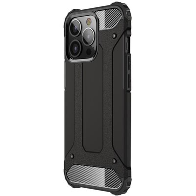 Defender műanyag hátlapvédő telefontok (közepesen ütésálló, légpárnás sarok, szilikon belső, fémhatás), Fekete [Apple iPhone 13 Pro]