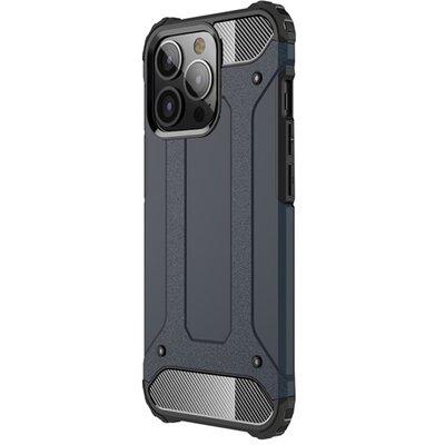 Defender műanyag hátlapvédő telefontok (közepesen ütésálló, légpárnás sarok, szilikon belső, fémhatás), Sötétkék [Apple iPhone 13 Pro]