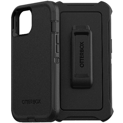 OTTERBOX DEFENDER Series műanyag hátlapvédő telefontok (szilikon belső, közepesen ütésálló, övcsipesz), Fekete [Apple iPhone 13 mini]