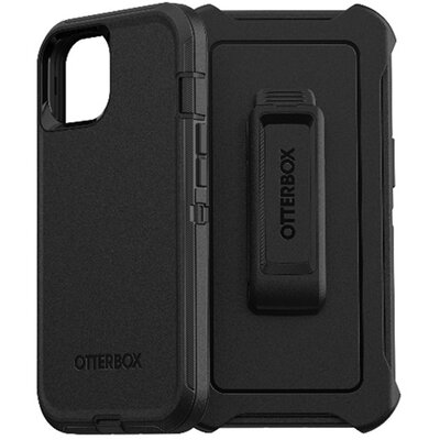 OTTERBOX DEFENDER Series műanyag hátlapvédő telefontok (szilikon belső, közepesen ütésálló, övcsipesz), Fekete [Apple iPhone 13]