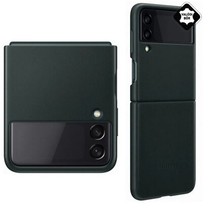 SAMSUNG EF-VF711LBEG műanyag gyári hátlapvédő telefontok (valódi bőr hátlap), Fekete [Samsung Galaxy Z Flip3 5G (SM-F711)]