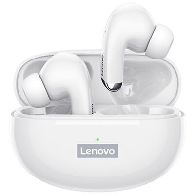 LENOVO LP5 bluetooth sztereó fülhallgató, headset (mini, v5.0, TWS, mikrofon, zenehallgatáshoz ajánlott + töltőtok), Fehér