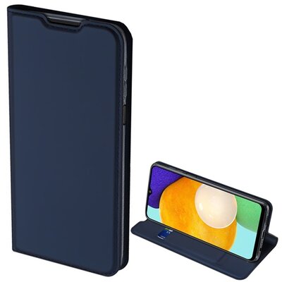 DUX DUCIS SKIN PRO telefontok álló, bőr hatású (flip, oldalra nyíló, bankkártya tartó, asztali tartó funkció), Sötétkék [Samsung Galaxy A03s (SM-A037F)]
