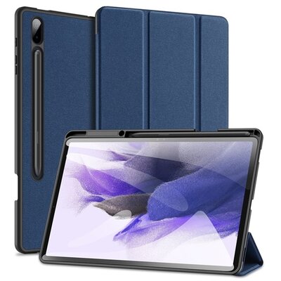 DUX DUCIS DOMO tablet védőtok álló, bőr hatású (aktív Flip, oldalra nyíló, Trifold S pencil tartó, textil minta), Sötétkék [Samsung Galaxy Tab S7+ Plus WIFI (SM-T970), Samsung Galaxy Tab S7+ Plus WIFI 5G (SM-T976)]