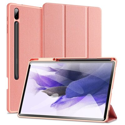 DUX DUCIS DOMO tablet védőtok álló, bőr hatású (aktív Flip, oldalra nyíló, Trifold S pencil tartó, textil minta), Rózsaszín [Samsung Galaxy Tab S7+ Plus WIFI 5G (SM-T976), Samsung Galaxy Tab S7+ Plus WIFI (SM-T970)]