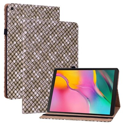 Tablet védőtok álló, bőr hatású (aktív Flip, oldalra nyíló, asztali tartó funkció, bankkártya tartó, fonott minta), Barna [Samsung Galaxy Tab A 10.1 WIFI (2019) SM-T510, Samsung Galaxy Tab A 10.1 LTE (2019) SM-T515]