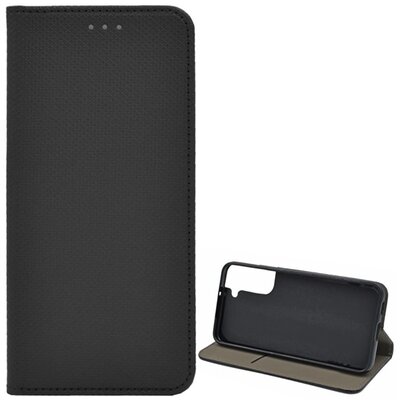Telefontok álló, bőr hatású (flip, oldalra nyíló, asztali tartó funkció, rombusz minta), Fekete [Samsung Galaxy S22+ Plus 5G (SM-S906)]