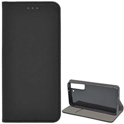 Telefontok álló, bőr hatású (flip, oldalra nyíló, asztali tartó funkció, rombusz minta), Fekete [Samsung Galaxy S22 5G (SM-S901)]