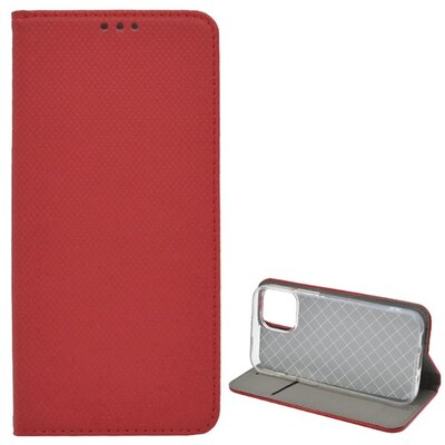 Telefontok álló, bőr hatású (flip, oldalra nyíló, asztali tartó funkció, rombusz minta), Piros [Apple iPhone 13 mini]