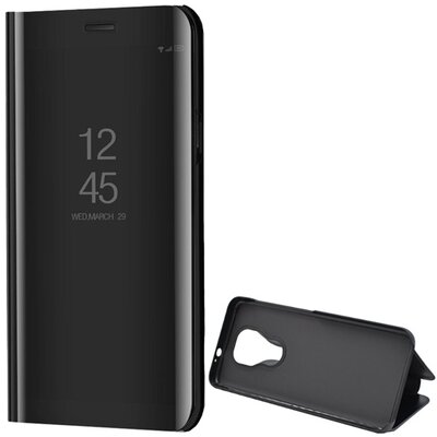 Telefontok álló (aktív flip, oldalra nyíló, asztali tartó funkció, tükrös felület, Mirror View Case), Fekete [Motorola Moto G9 Play (XT2083)]