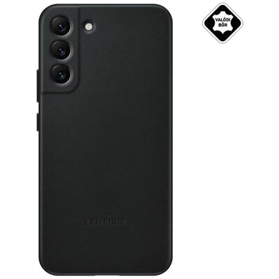 Samsung EF-VS906LBEGWW gyári műanyag hátlapvédő telefontok (valódi bőr hátlap), Fekete [Samsung Galaxy S22+ Plus 5G (SM-S906)]
