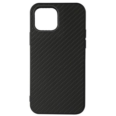 Műanyag hátlapvédő telefontok (bőr hatású, szilikon betét, karbon minta), Fekete [Apple iPhone 13 mini]