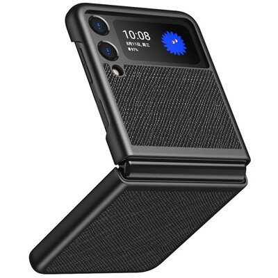 Műanyag hátlapvédő telefontok (textil minta), Fekete [Samsung Galaxy Z Flip3 5G (SM-F711)]