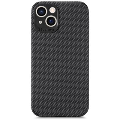 Szilikon hátlapvédő telefontok (bőr hatású, kamera védelem, karbon minta), Fekete [Apple iPhone 13 mini]