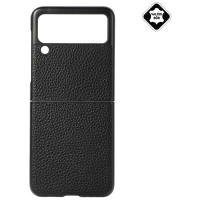 Szilikon hátlapvédő telefontok (valódi bőr bevonat), Fekete [Samsung Galaxy Z Flip3 5G (SM-F711)]