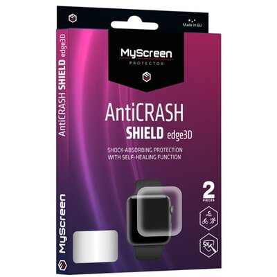 MYSCREEN ANTI CRASH EDGE kijelzővédő fólia (3D, full cover, íves, karcálló, ütésálló, 0.2 mm, 6H), Átlátszó [Apple Watch Series 7 45mm]