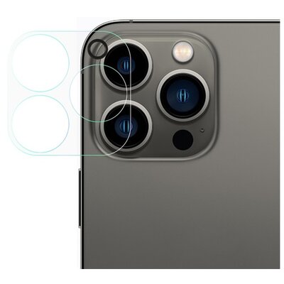 Kameravédő üvegfólia (2.5D lekerekített szél, karcálló, 9H, teljes fedés), Átlátszó [Apple iPhone 13 Pro]