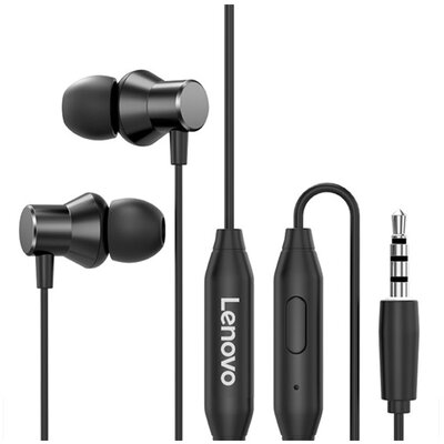 LENOVO HF130 sztereó vezetékes fülhallgató (3.5mm jack, mikrofon, felvevő gomb), Fekete