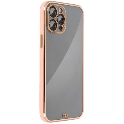 Forcell Lux átlátszó szilikon hátlapvédő telefontok arany színű élekkel - iPhone 13 PRO MAX, Rózsaszín oldal perem