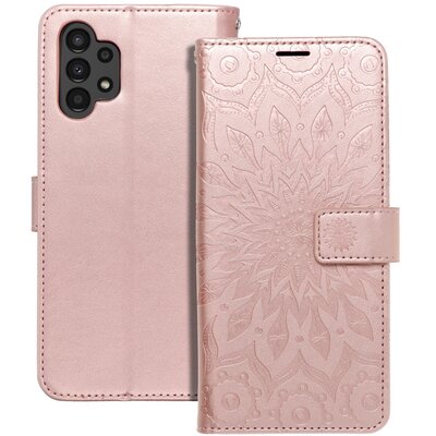 Forcell Mezzo oldalra nyíló flipes telefontok, bőrhatású, nyomott mintával - Samsung Galaxy A13 4G, Mandala minta, Rosegold