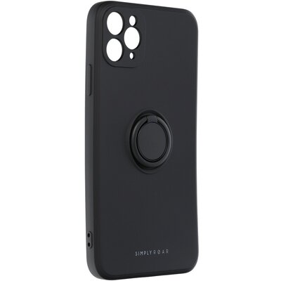 Roar Amber matt TPU szilikon hátlapvédő telefontok telefontartó gyűrűvel - Iphone 11 Pro Max, Fekete