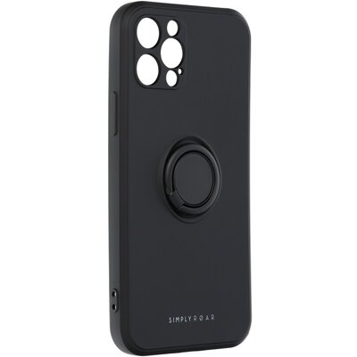 Roar Amber matt TPU szilikon hátlapvédő telefontok telefontartó gyűrűvel - Iphone 12 Pro, Fekete