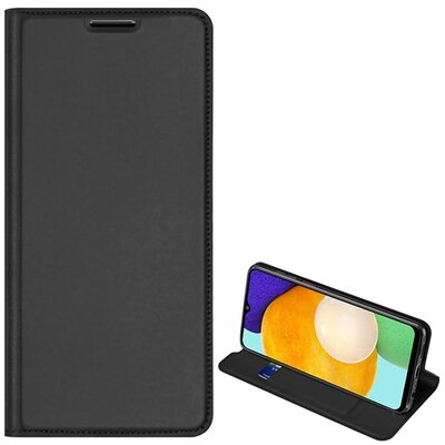 DUX DUCIS SKIN PRO telefontok álló, bőr hatású (flip, oldalra nyíló, bankkártya tartó, asztali tartó funkció), Fekete [Samsung Galaxy A13 4G (SM-A135F / A137F)]